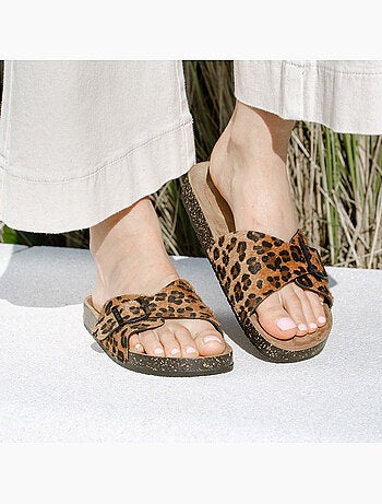 Mules claquettes à simple bride Noire, semelle intérieur patch talon ultra confortables Isotoner