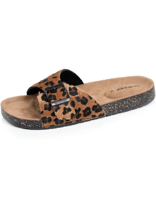 Mules claquettes à simple bride Léopard, semelle intérieur patch talon ultra confortables  Isotoner - Kiabi