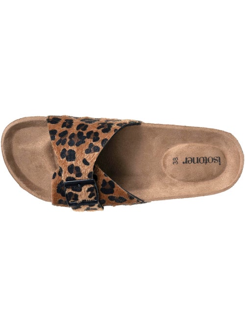 Mules claquettes à simple bride Léopard, semelle intérieur patch talon ultra confortables  Isotoner - Kiabi