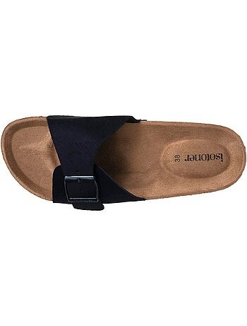 Mules claquettes à simple bride Noire, semelle intérieur patch talon ultra confortables Isotoner