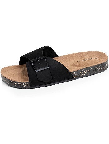 Mules claquettes à simple bride Noire, semelle intérieur patch talon ultra confortables Isotoner