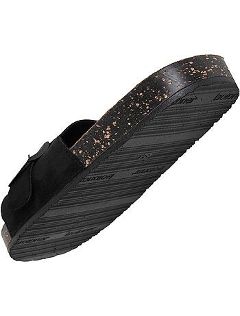 Mules claquettes à simple bride Noire, semelle intérieur patch talon ultra confortables Isotoner