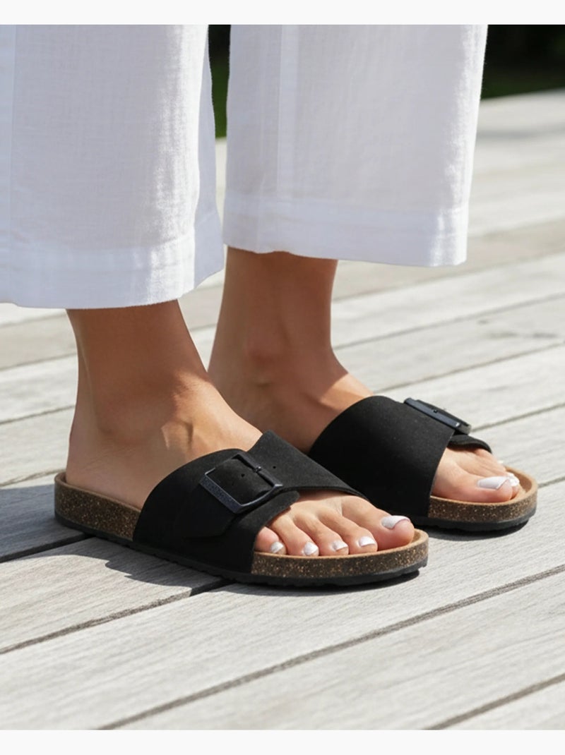 Mules claquettes à simple bride Noire, semelle intérieur patch talon ultra confortables  Isotoner Noir - Kiabi