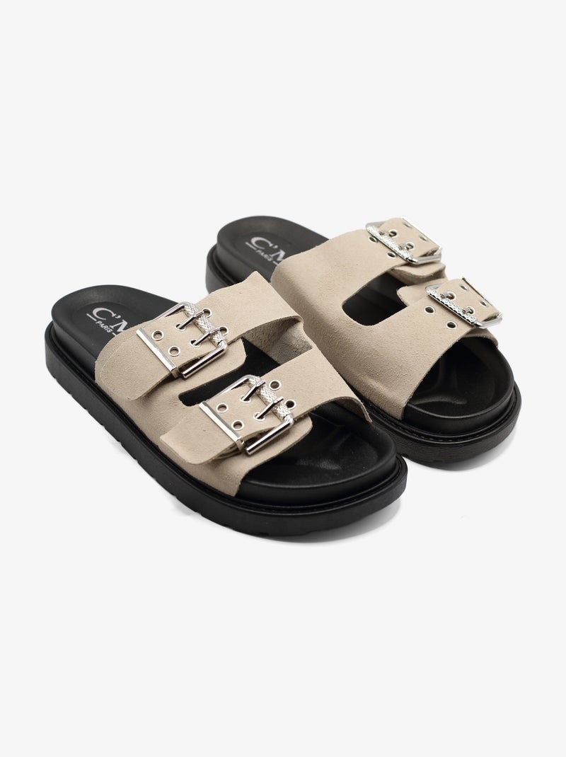 Mules compensées à œillets Beige - Kiabi