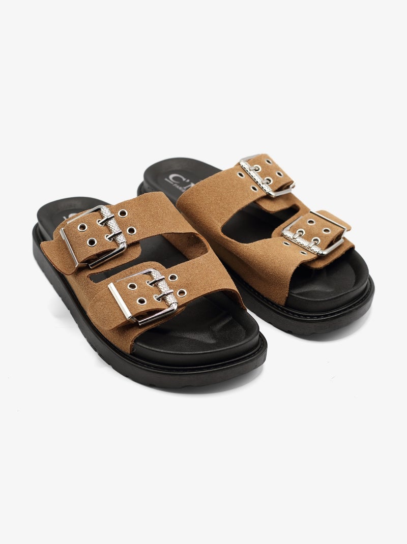 Mules compensées à œillets Marron - Kiabi