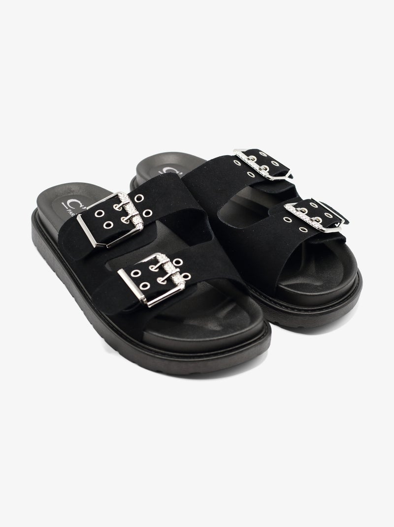 Mules compensées à œillets Noir - Kiabi