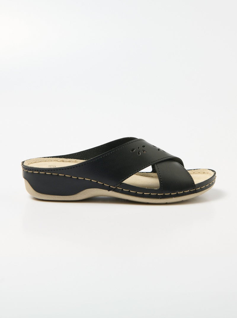 Mules compensées avec brides croisées - Afibel Noir - Kiabi