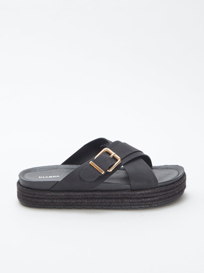 Mules compensées avec semelles en cordes NOIR - Kiabi