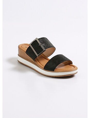 Mules compensées bride boucle fantaisie