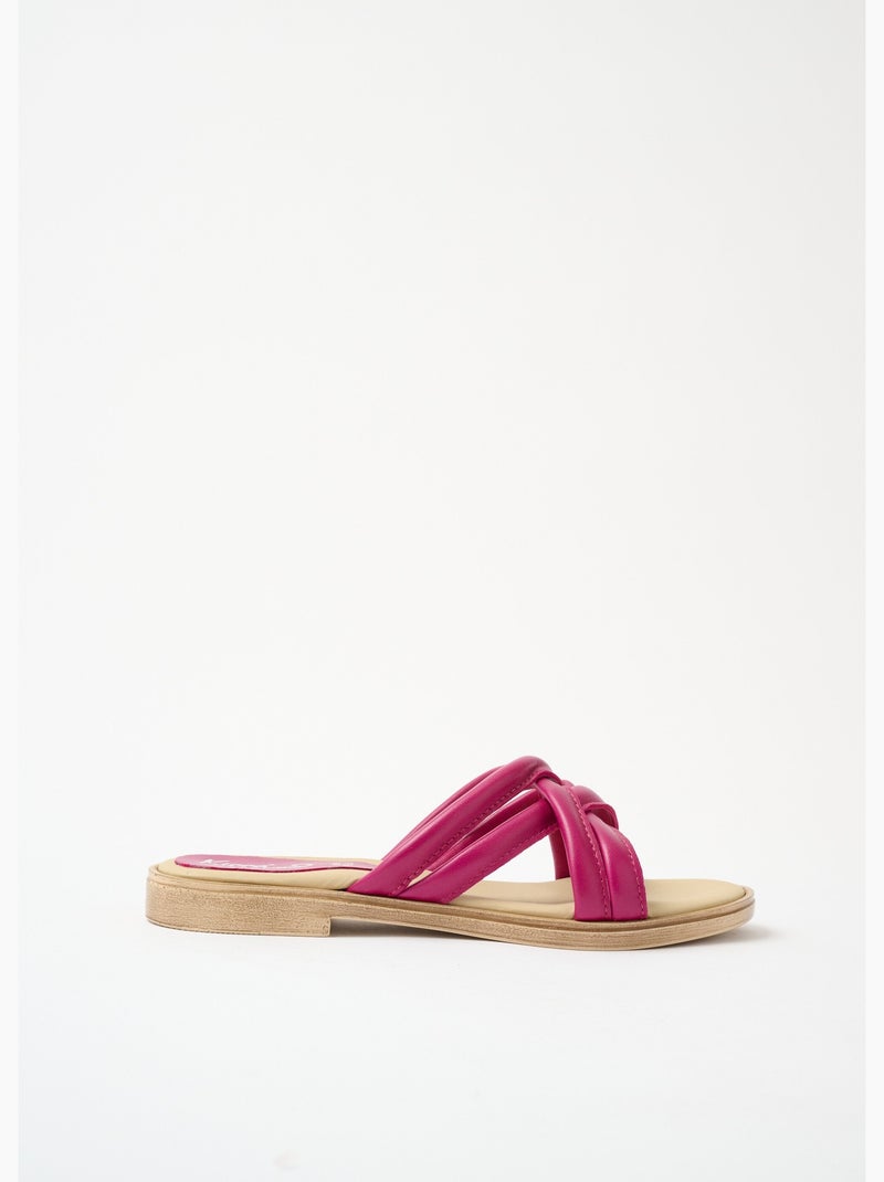 Mules compensées brides croisées cuir - AFIBEL Rose - Kiabi