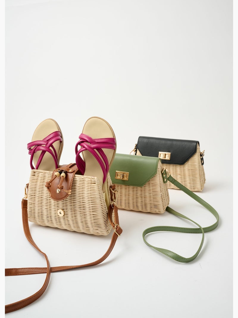 Mules compensées brides croisées cuir - AFIBEL Rose - Kiabi