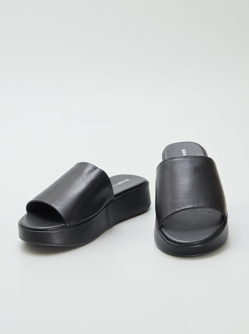 Mules compensées en simili Noir - Kiabi