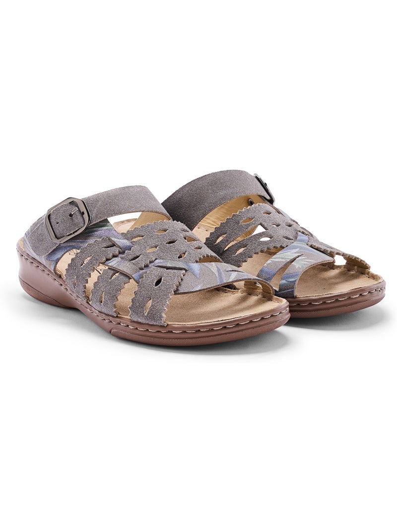 Mules cuir à scratchs - PEDICONFORT Gris - Kiabi