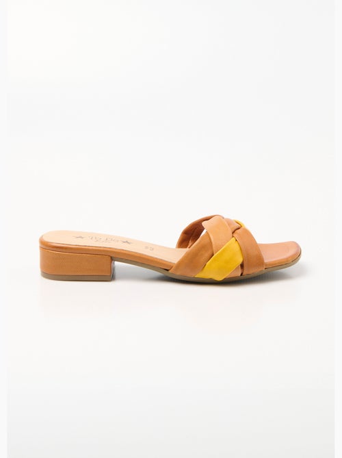 Mules cuir brides entrelacées fantaisie - AFIBEL - Kiabi