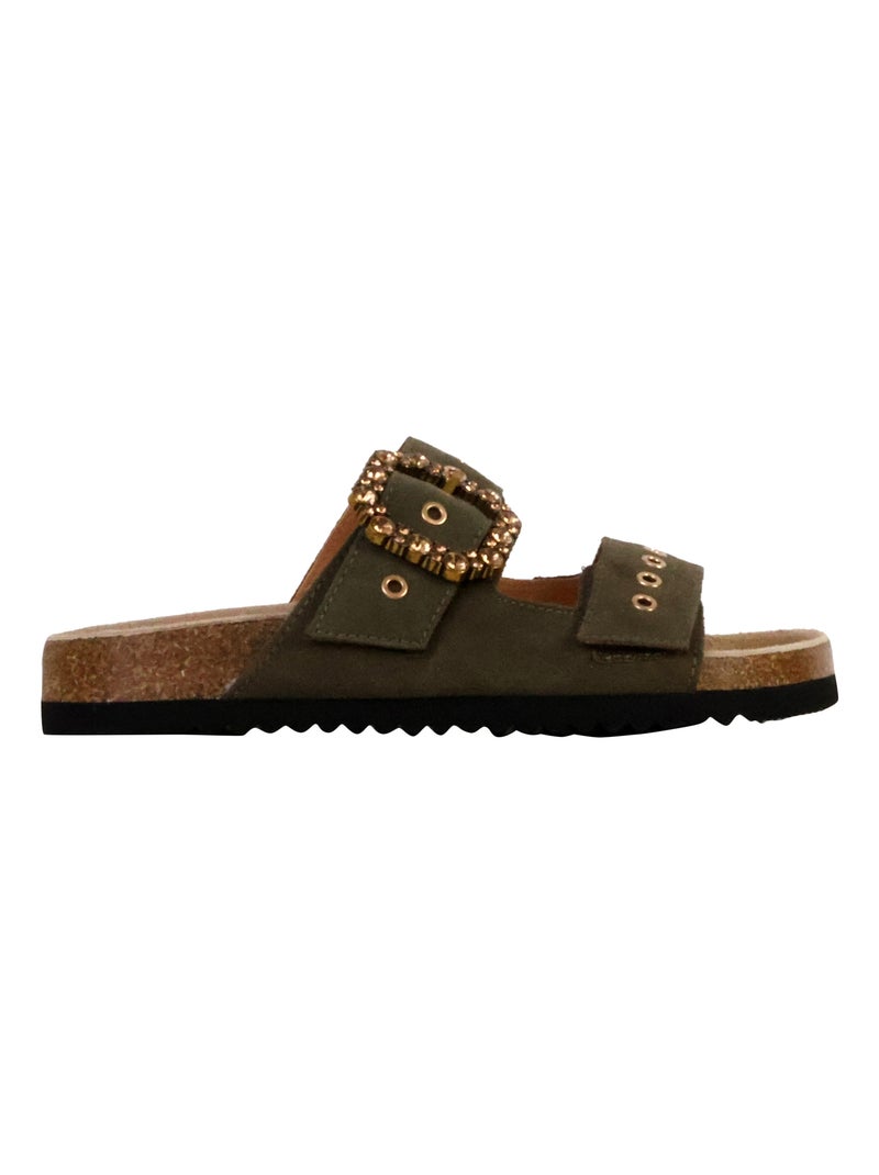 Mules Cuir Emilie Karston Luna Kaki - Kiabi