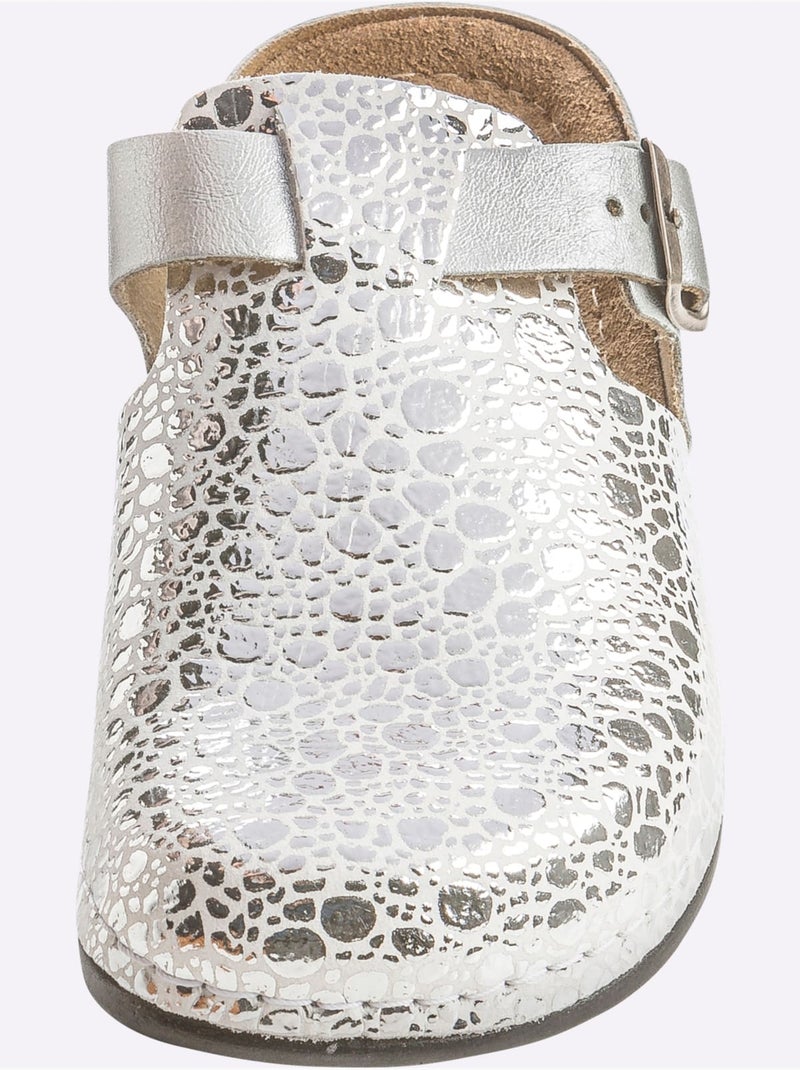 Mules Cuir Vachette Gaufré - Taille Standard - helline Argent - Kiabi