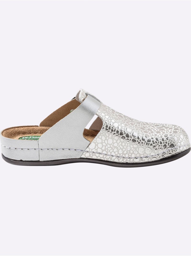 Mules Cuir Vachette Gaufré - Taille Standard - helline Argent - Kiabi