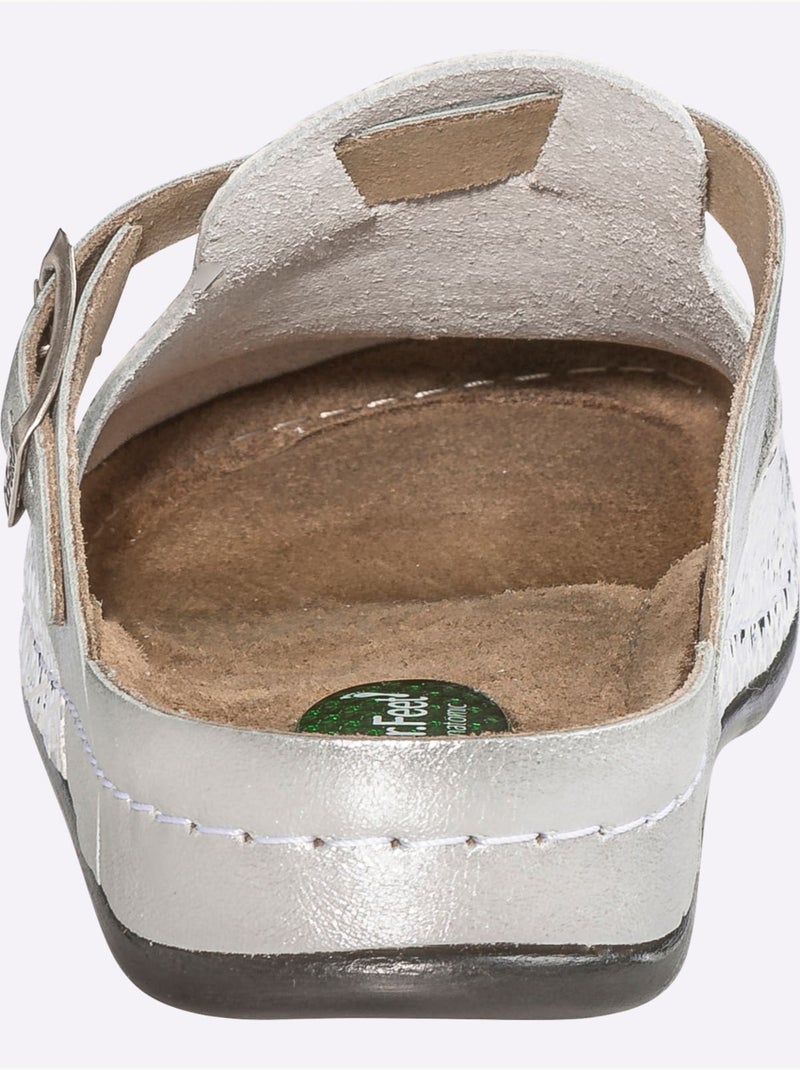 Mules Cuir Vachette Gaufré - Taille Standard - helline Argent - Kiabi