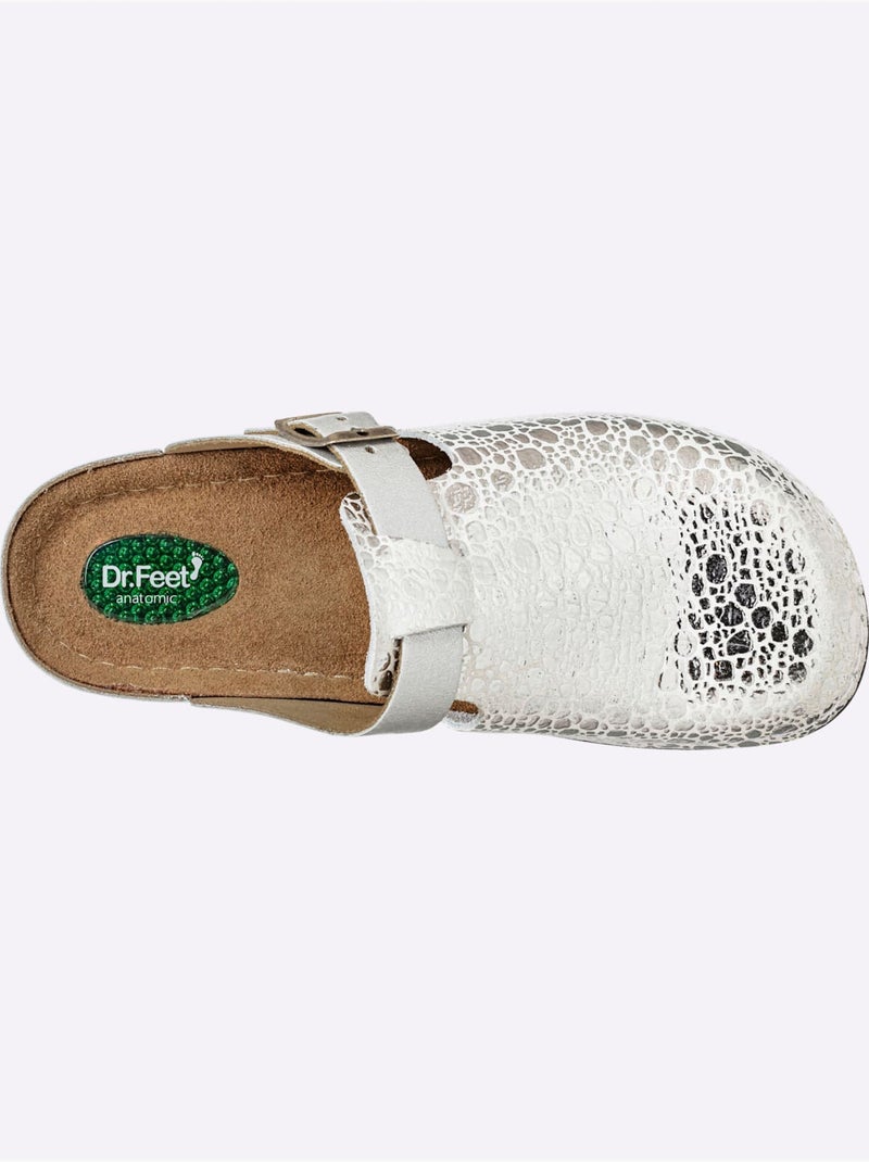 Mules Cuir Vachette Gaufré - Taille Standard - helline Argent - Kiabi