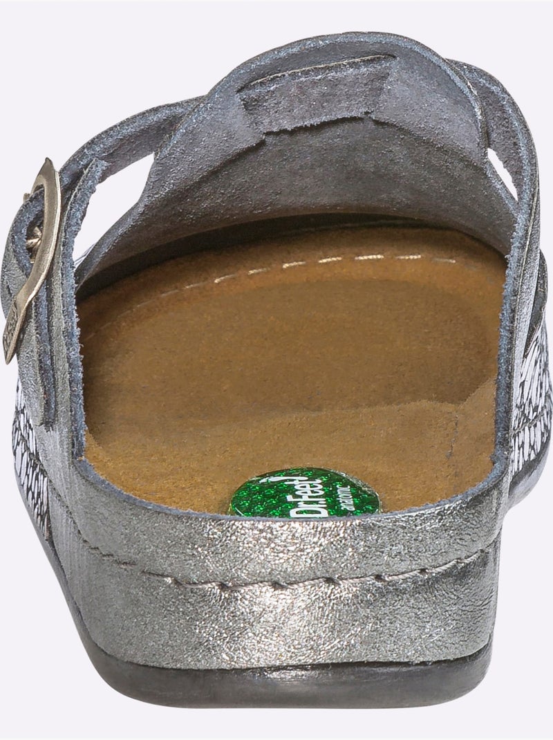 Mules Cuir Vachette Gaufré - Taille Standard - Helline gris anthracite - Kiabi