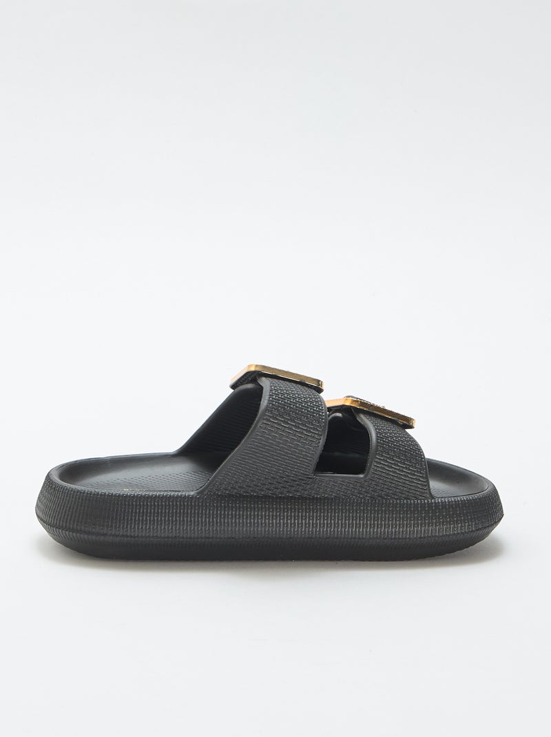 Mules de piscine avec boucles en strass Noir - Kiabi