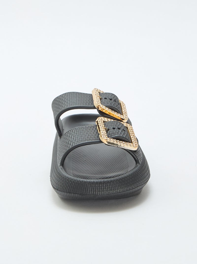 Mules de piscine avec boucles en strass Noir - Kiabi
