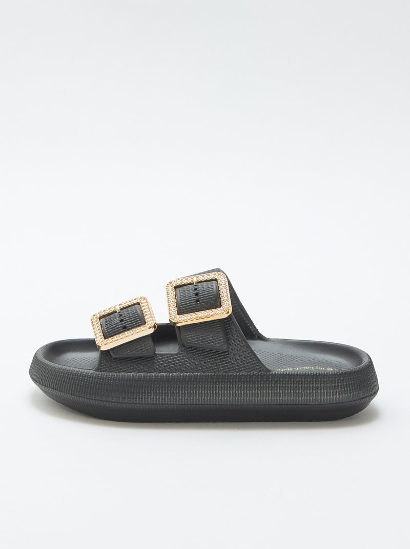 Mules de piscine avec boucles en strass Noir - Kiabi