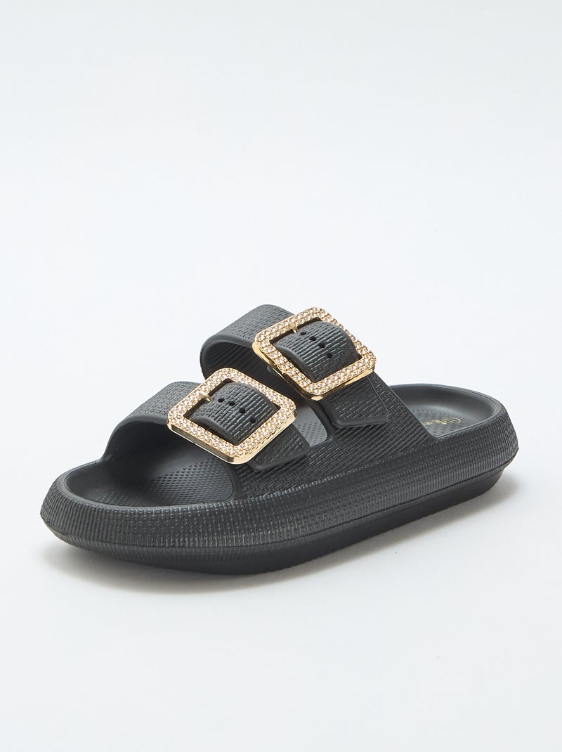 Mules de piscine avec boucles en strass Noir - Kiabi