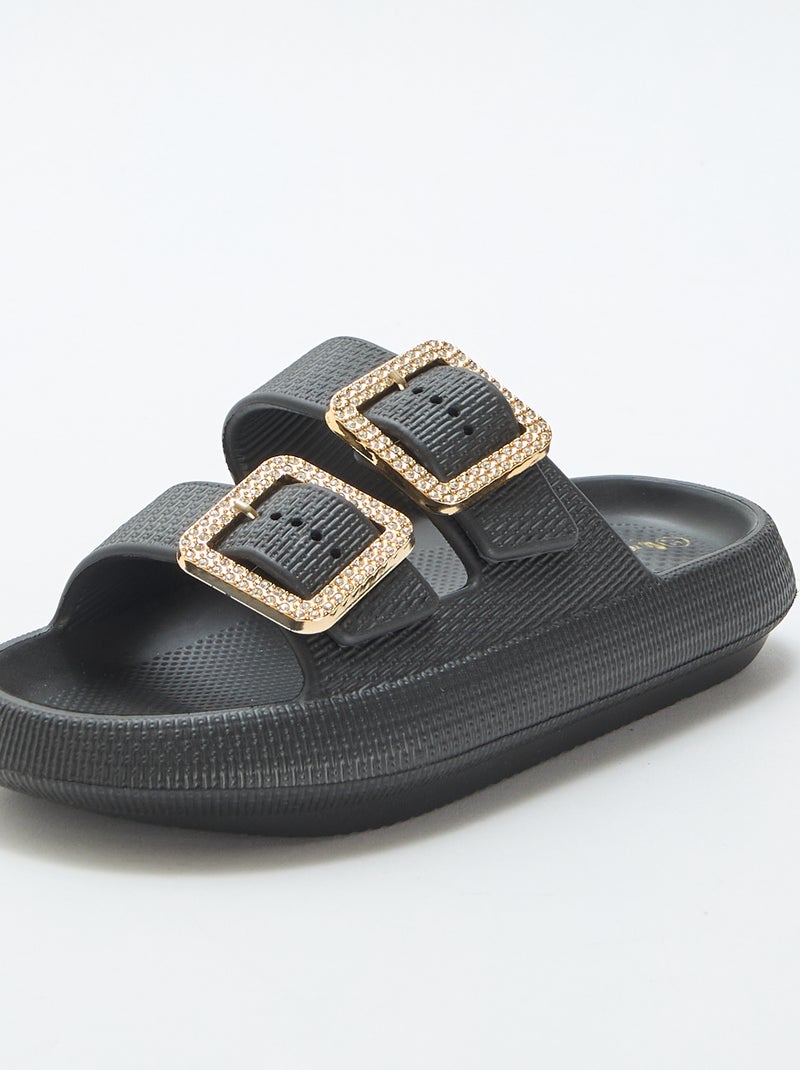 Mules de piscine avec boucles en strass Noir - Kiabi
