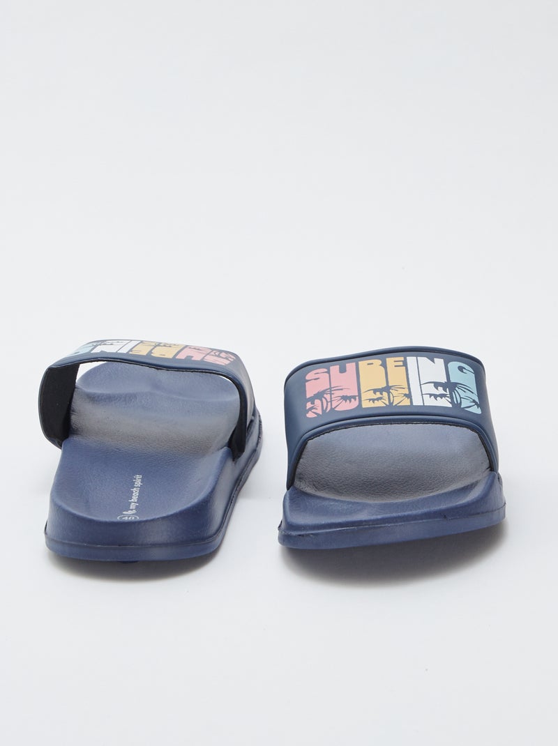 Mules de plage à motifs palmiers 'My beach spirit' BLEU - Kiabi