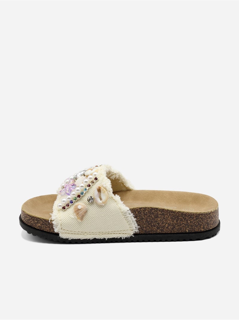 Mules détails à perles Blanc - Kiabi