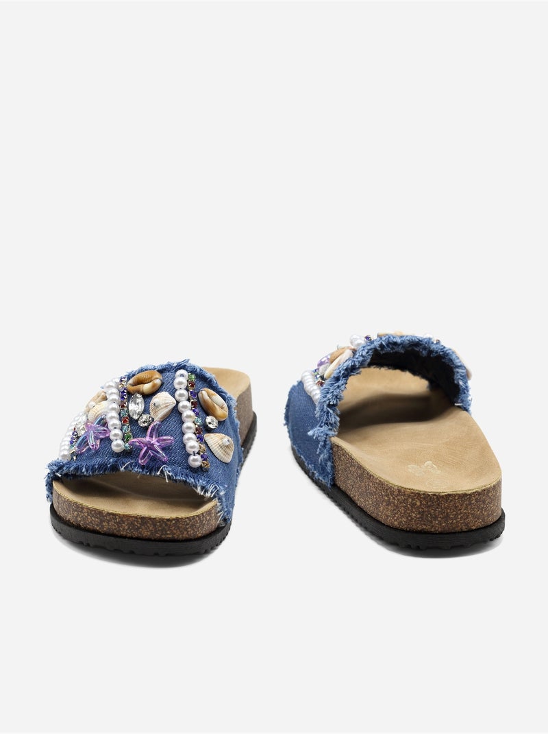 Mules détails à perles Bleu - Kiabi
