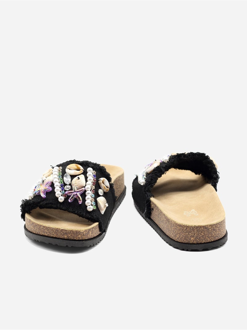 Mules détails à perles Noir - Kiabi