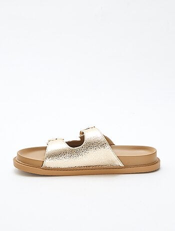 Mules dorées à double bride