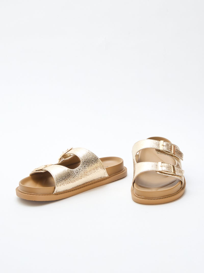 Mules dorées à double bride Doré - Kiabi