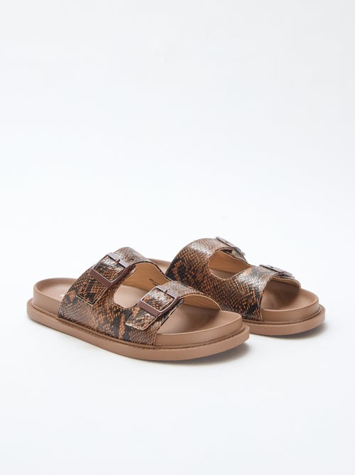 Mules dorées à double bride - Kiabi