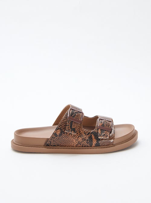 Mules dorées à double bride - Kiabi