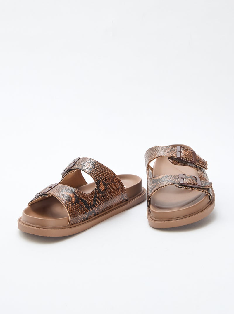 Mules dorées à double bride Marron - Kiabi