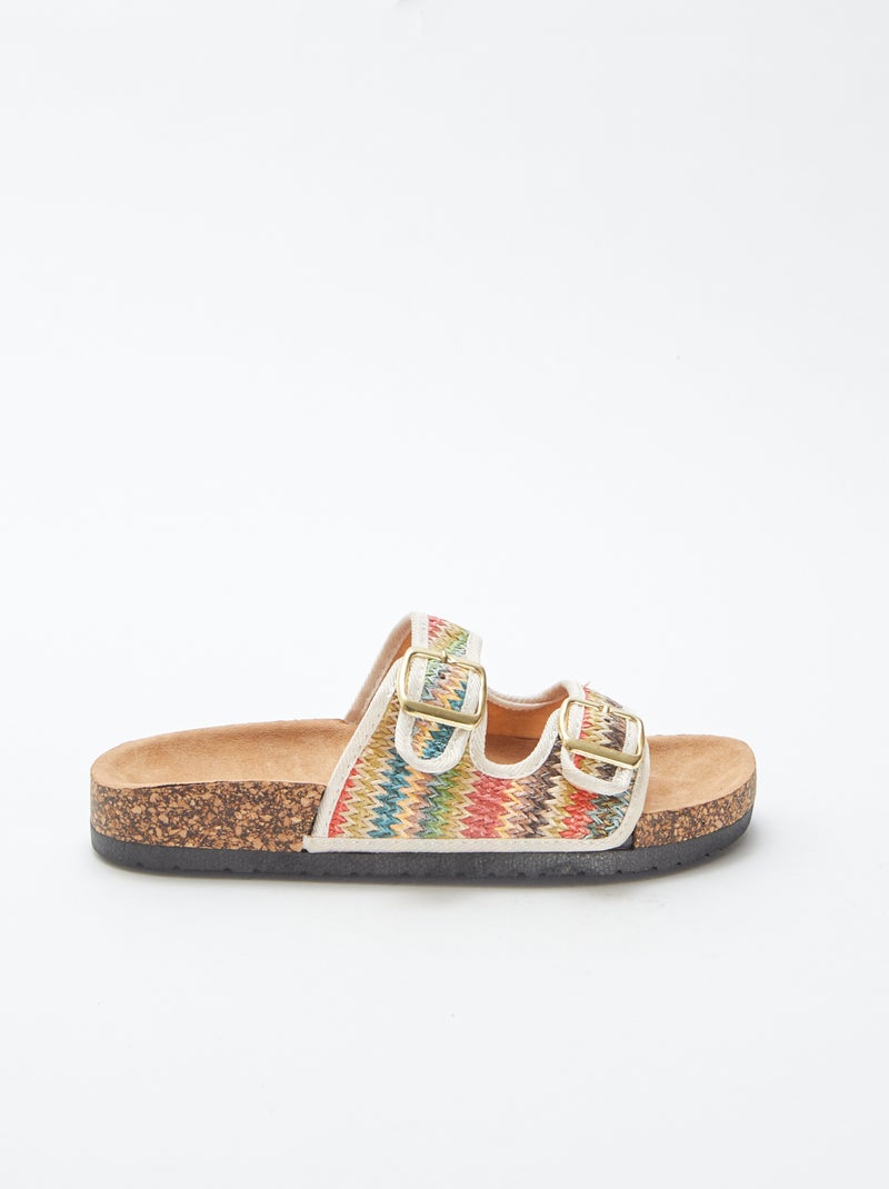 Mules double bride en textile tressé multicolore BEIGE - Kiabi