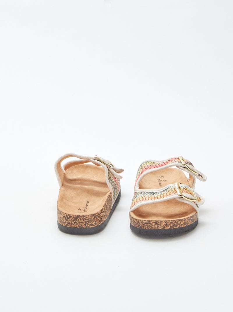 Mules double bride en textile tressé multicolore BEIGE - Kiabi