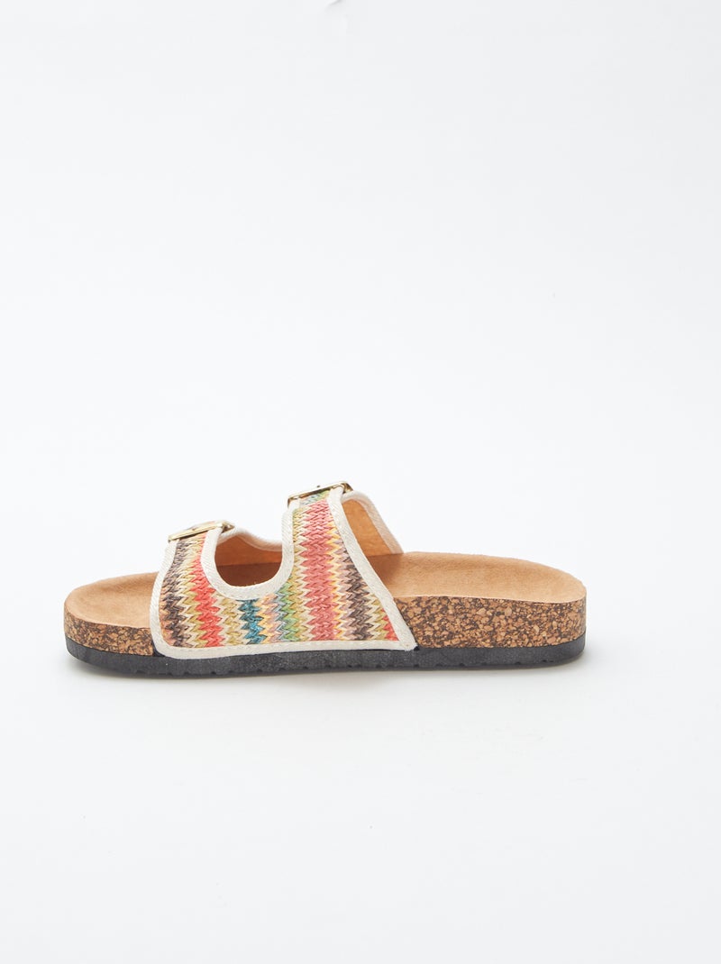 Mules double bride en textile tressé multicolore BEIGE - Kiabi