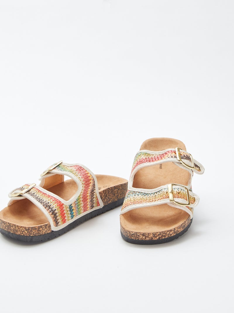 Mules double bride en textile tressé multicolore BEIGE - Kiabi