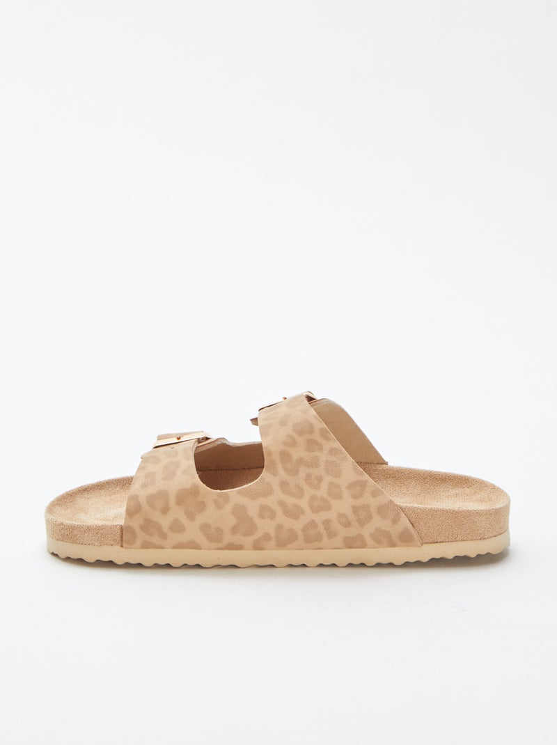 Mules double bride motif léopard BEIGE - Kiabi