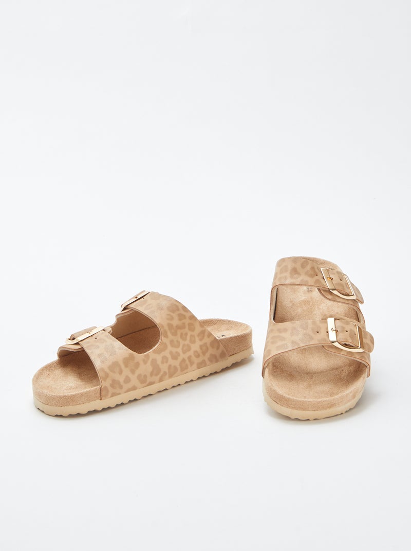 Mules double bride motif léopard BEIGE - Kiabi
