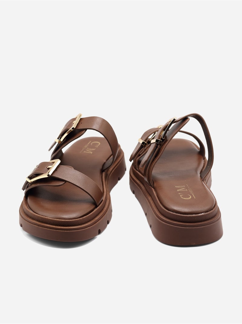 Mules double brides - C M Marron - Kiabi