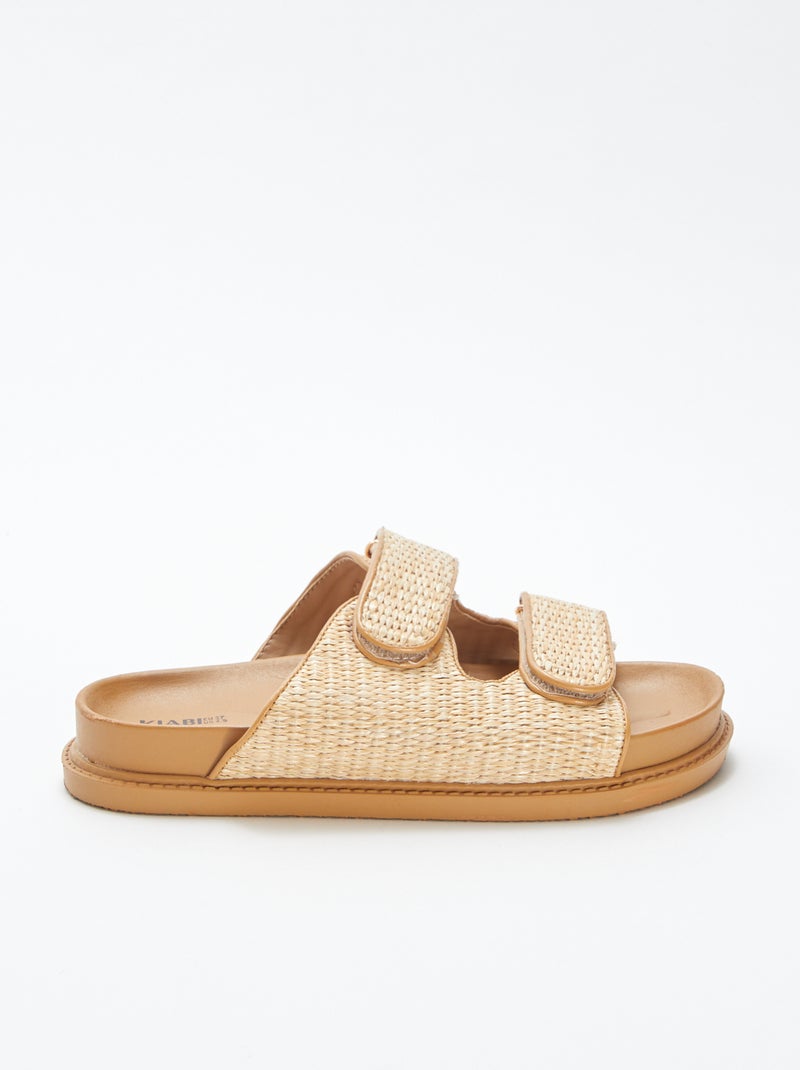 Mules double brides en paille BEIGE - Kiabi