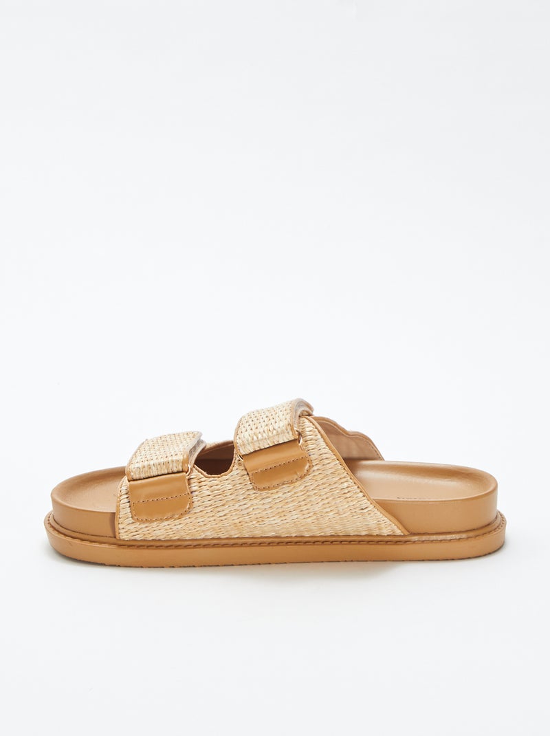 Mules double brides en paille BEIGE - Kiabi