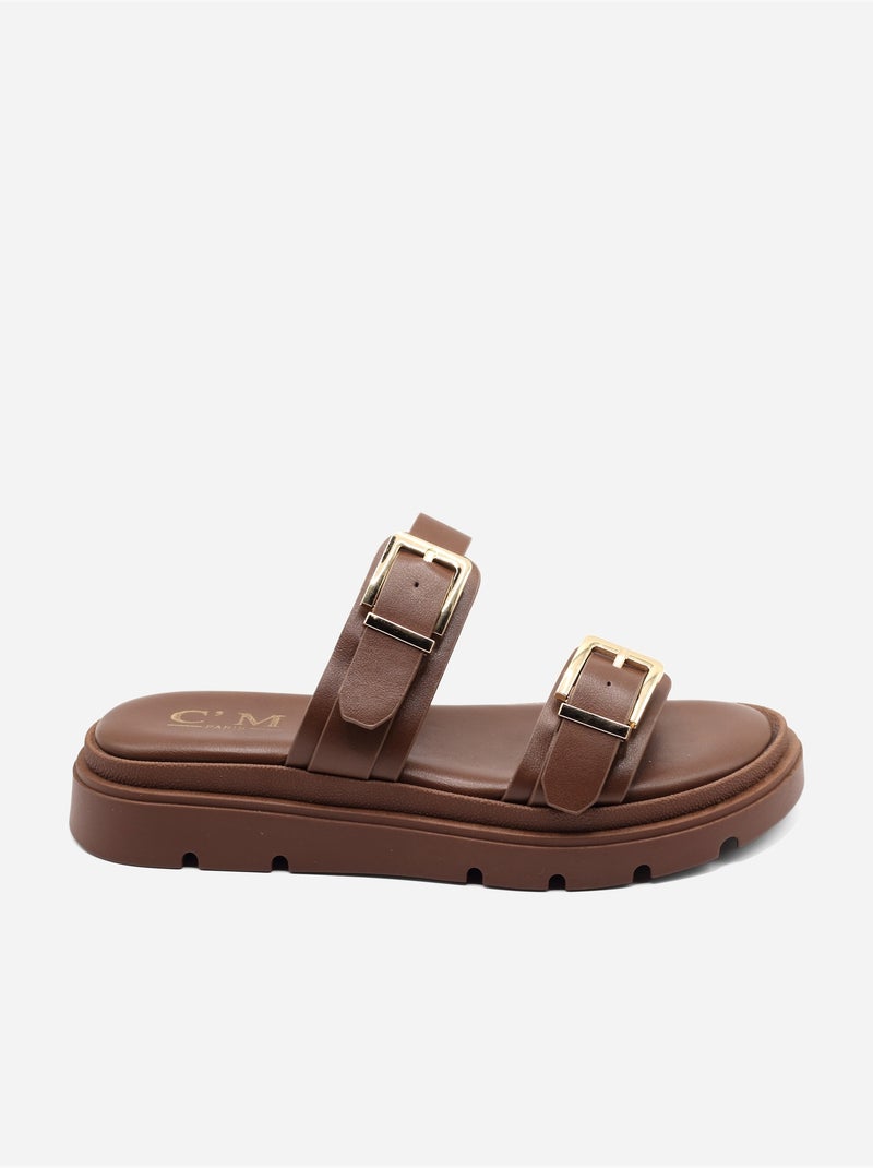 Mules double brides Marron - Kiabi