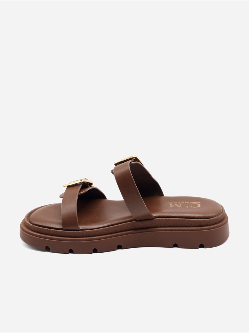 Mules double brides Marron - Kiabi