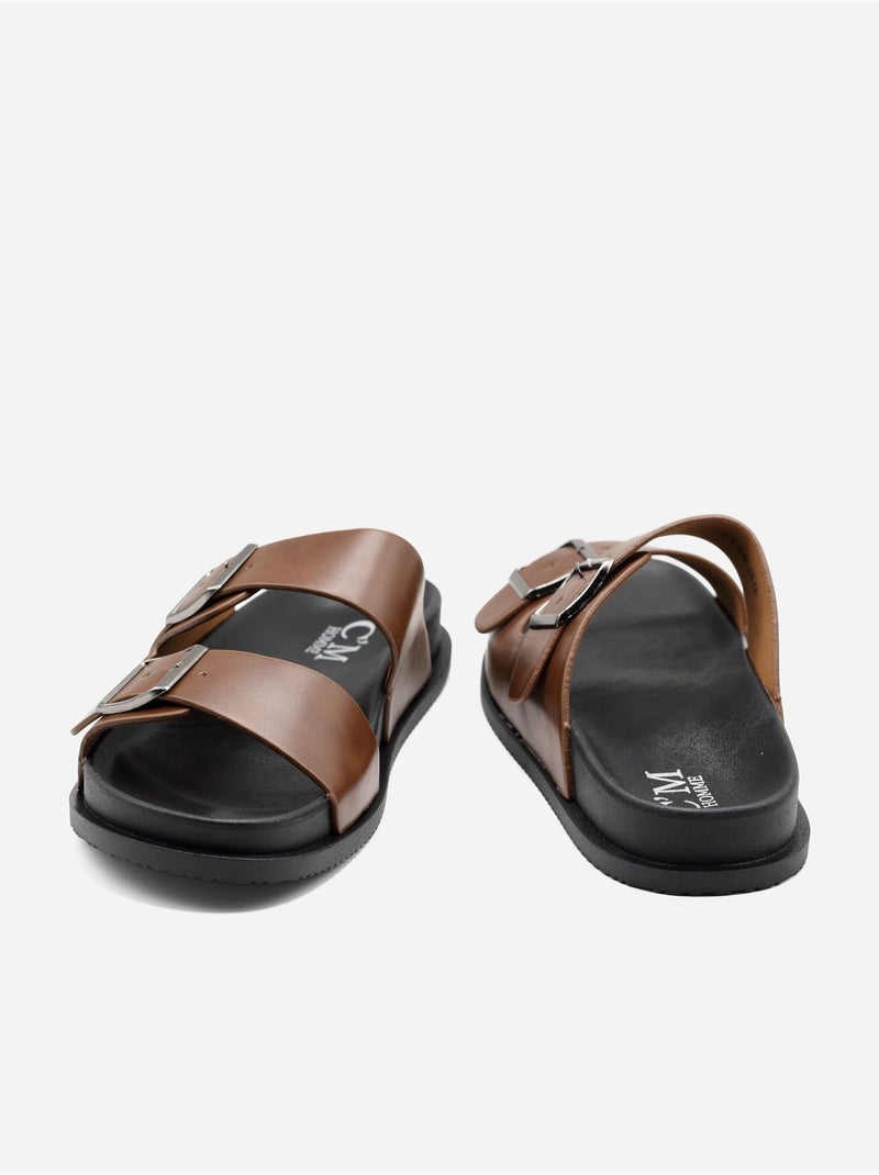 Mules double brides Marron - Kiabi